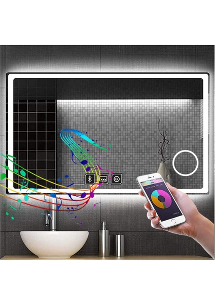 65x90 Cm Bluetoothlu Buğu Yapmayan Makyaj Aynalı Dokunmatik Beyaz Ledli Dikdörtgen Banyo Aynası fiyatları