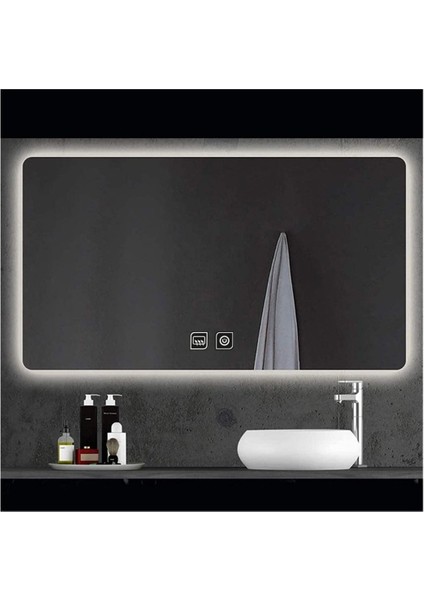 65x90 Cm Buğu Yapmayan Dokunmatik Beyaz Ledli Dikdörtgen Banyo Aynası