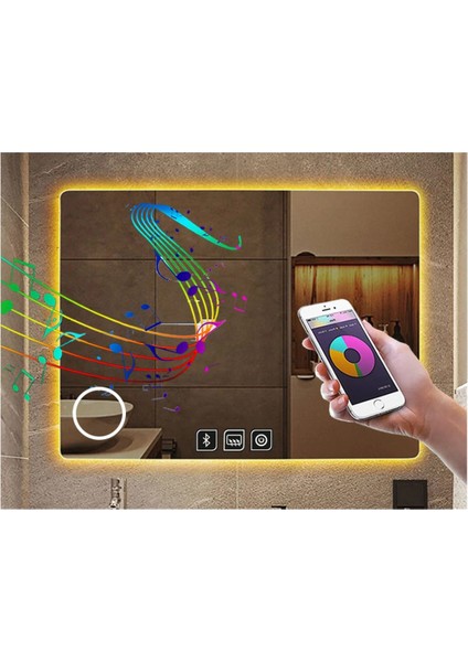 65x90 Cm Bluetoothlu Buğu Yapmayan Makyaj Aynalı Dokunmatik Günışığı Ledli Dikdörtgen Banyo Aynası