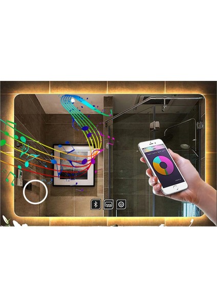 65x90 Cm Bluetoothlu Buğu Yapmayan Makyaj Aynalı Dokunmatik Günışığı Ledli Dikdörtgen Banyo Aynası fiyatları