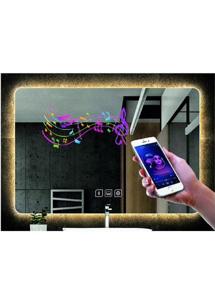 65x90 Cm Bluetoothlu Buğu Yapmayan Dokunmatik Günışığı Ledli Dikdörtgen Banyo Aynası fiyatları