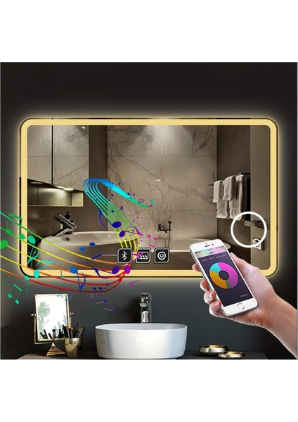 50x65 Cm Bluetoothlu Buğu Yapmayan Makyaj Aynalı Dokunmatik Günışığı Ledli Dikdörtgen Banyo Aynası