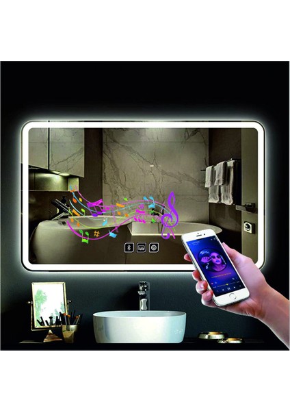 50x65 Cm Bluetoothlu Buğu Yapmayan Dokunmatik Beyaz Ledli Dikdörtgen Banyo Aynası fiyatları