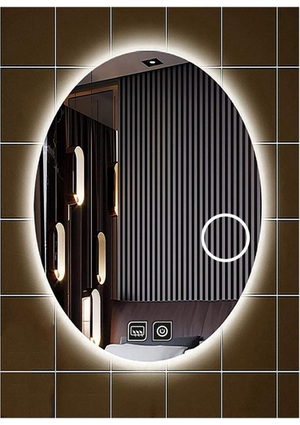 73x93 Cm Buğu Yapmayan Makyaj Aynalı Dokunmatik Beyaz Ledli Elips Banyo Aynası