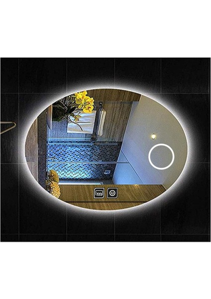 73x93 Cm Buğu Yapmayan Makyaj Aynalı Dokunmatik Beyaz Ledli Elips Banyo Aynası fiyatları