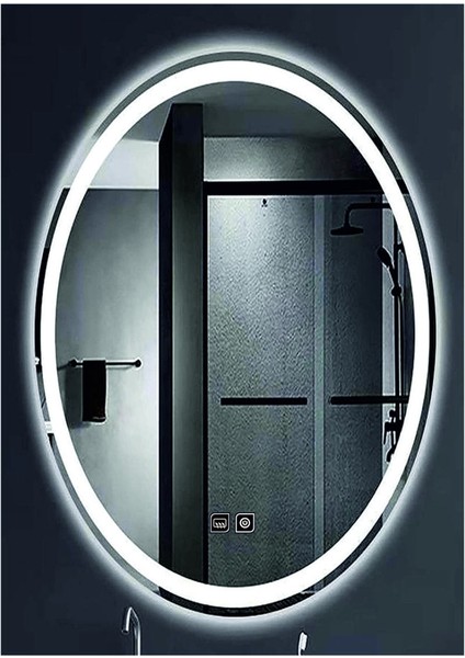 73x93 Cm Buğu Yapmayan Dokunmatik Tuşlu Kumlamalı Günışığı Ledli Elips Banyo Aynası