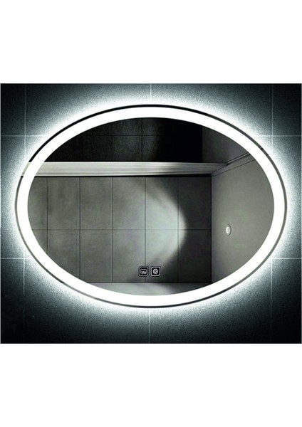 73x93 Cm Buğu Yapmayan Dokunmatik Tuşlu Kumlamalı Günışığı Ledli Elips Banyo Aynası