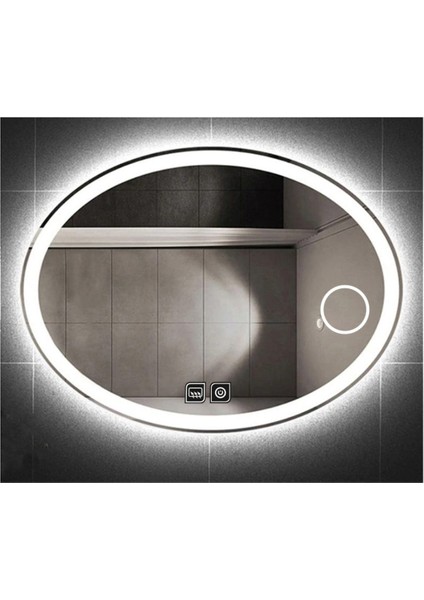 60xDnr-Mirror 80 cm Buğu Yapmayan Dokunmatik Tuşlu Makyaj Aynalı Kumlamalı Beyaz Ledli Elips Banyo Aynası fiyatları