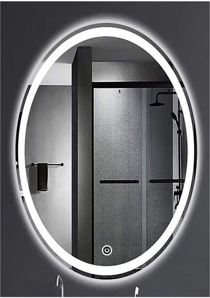 35x55 Cm Dokunmatik Tuşlu Kumlamalı Beyaz Ledli Elips Banyo Aynası