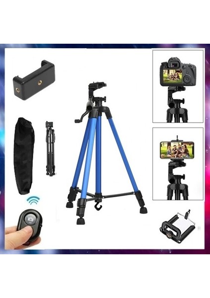 Alüminyum Cep Telefonu Için Su Terazili Tripod 140 cm 3366 + Uzaktan Bluetooth Kumanda + Extra Klips Tripod Bağlantı Aparatı fiyatları