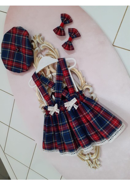 Kız Bebek Lacivert Ekoseli Salopet Takım modelleri