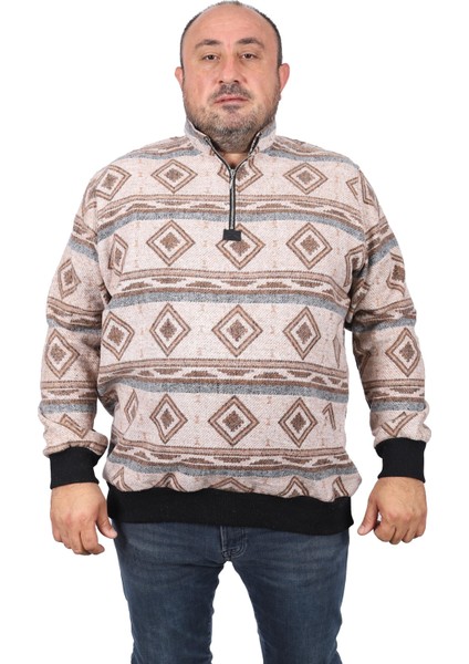 Sweatshirt Oduncu Polo Yaka Fermuarlı 22220-KAHVERENGİ