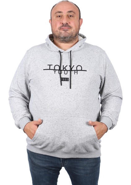 Büyük Beden Erkek Sweat Kapüsonlu Tokyo 22702-GRI