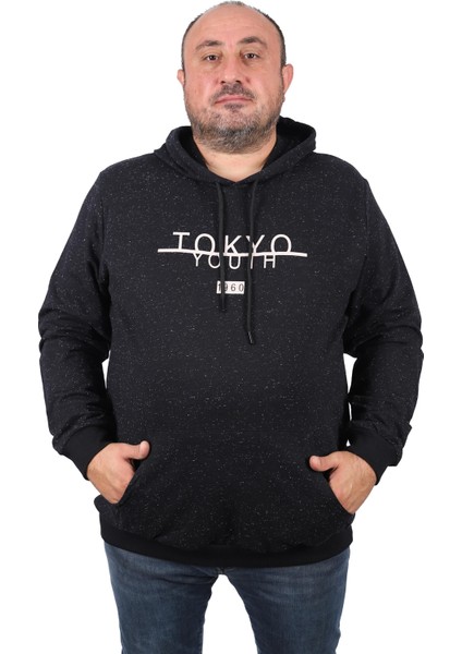 Büyük Beden Erkek Sweat Kapüsonlu Tokyo 22702-SIYAH