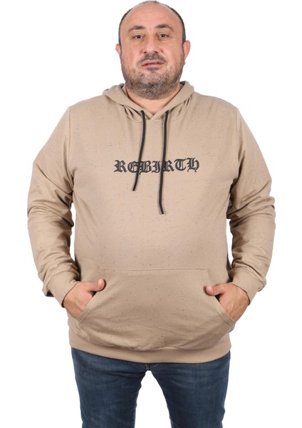 Büyük Beden Sweatshirt Kapşonlu Rebirth 22701-BEJ
