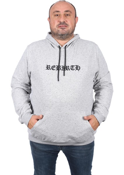Büyük Beden Sweatshirt Kapşonlu Rebirth 22701-GRI