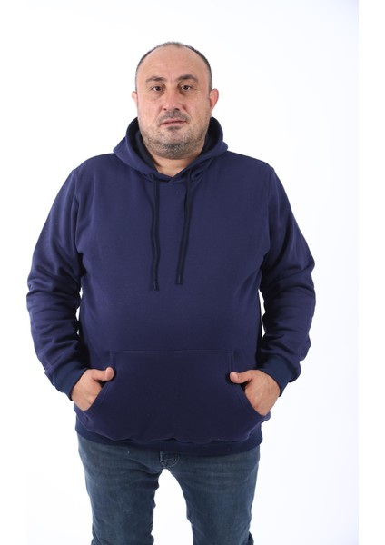 Büyük Beden Erkek Basic Sweat Kapüşonlu 11700-LACIVERT