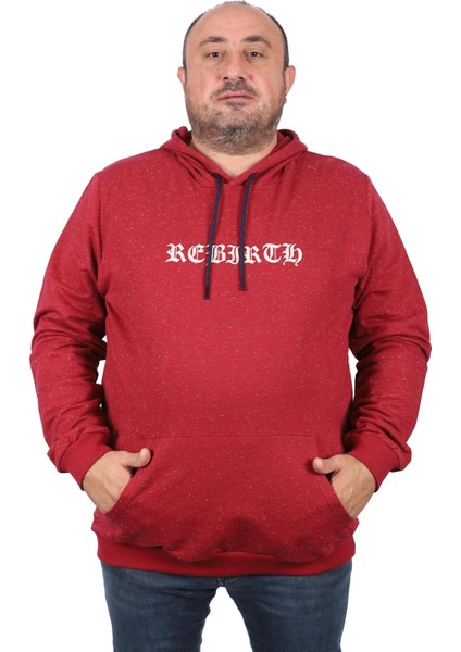 Büyük Beden Sweatshirt Kapşonlu Rebirth 22701-BORDO