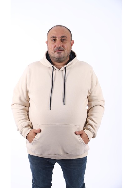 Büyük Beden Erkek Basic Sweat Kapüşonlu 11700-BEJ