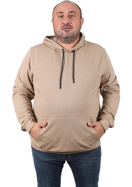 Büyük Beden Basic Kapüşonlu Sweat 22705-BEJ