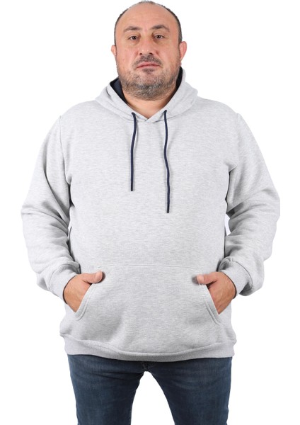 Büyük Beden Erkek Basic Sweat Kapüşonlu 11700-GRI Melanj
