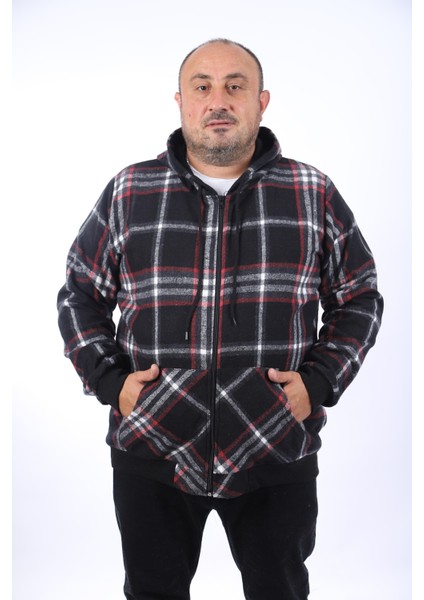 Kangaroo Pocket Oduncu Sweat-Gömlek Stripe 22209-SIYAH