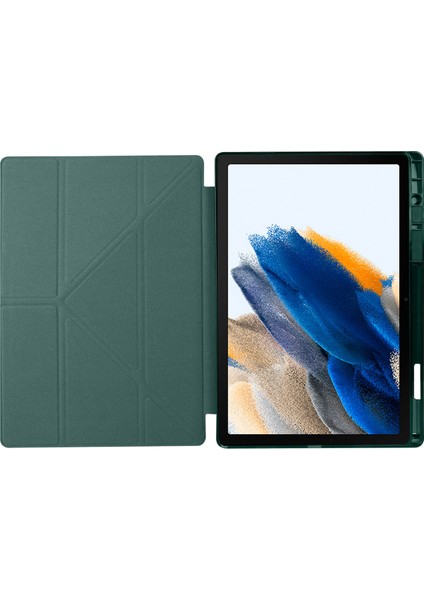 Samsung Galaxy Tab A8 10.5 Inç X200 Kılıf Arkası Silikon Standlı Kapaklı Kalemlikli Tri Folding