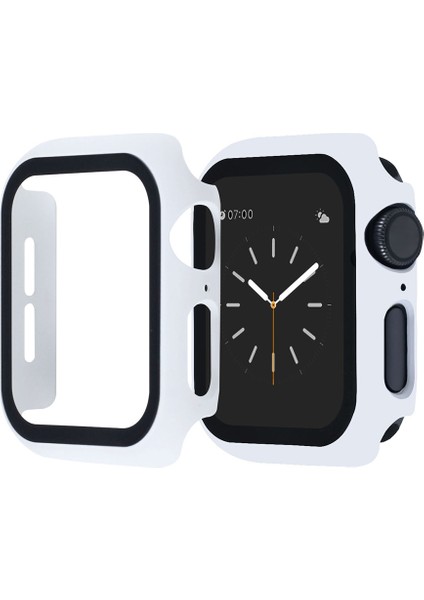 Apple Watch 42MM Için Full Kaplayan Çerçeveli Ekran Koruyucu Gard Kapak Beyaz