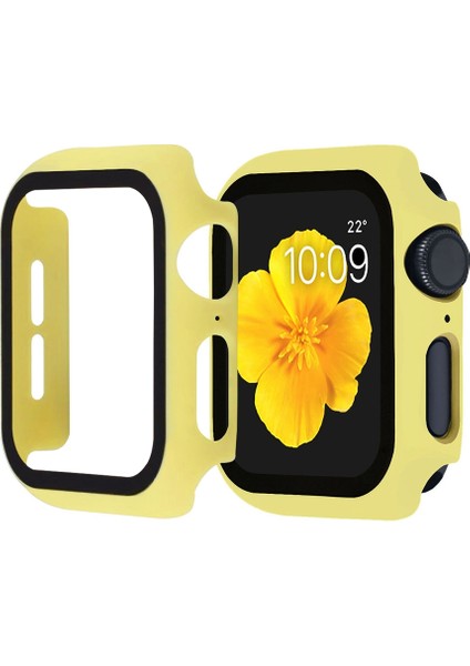 Apple Watch 42MM Için Full Kaplayan Çerçeveli Ekran Koruyucu Gard Kapak Sarı