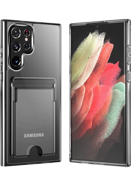 Samsung Galaxy S21 Ultra Kılıf Ultra Korumalı Şeffaf Kart Koymalı Ensa Kapak