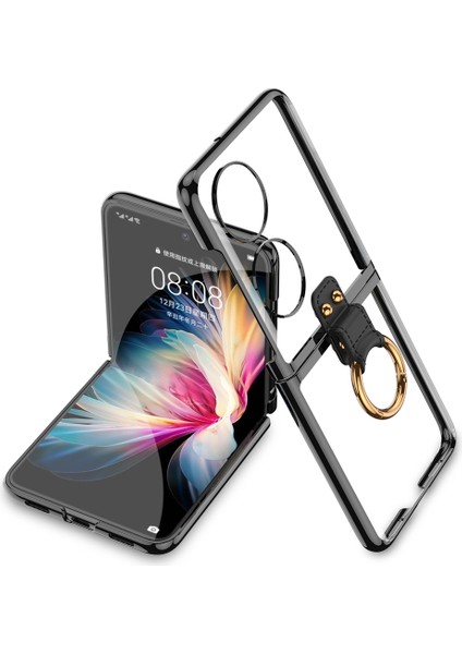 Huawei P50 Pocket Kılıf Renkli Kenarlı Yüzüklü Kıpta Kapak