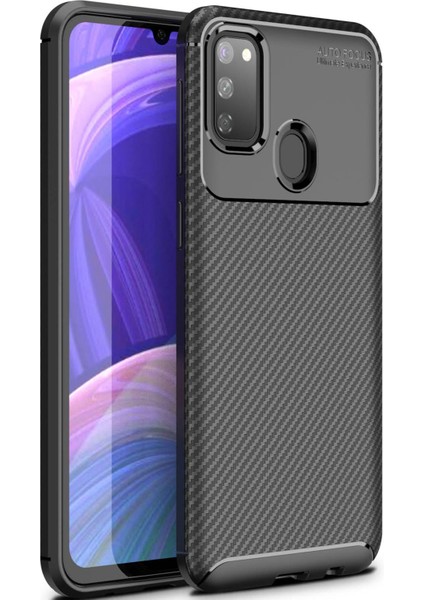 Samsung Galaxy M21 Kılıf Rugged Armor Karbon Desenli Tam Koruma Silikon Kapak