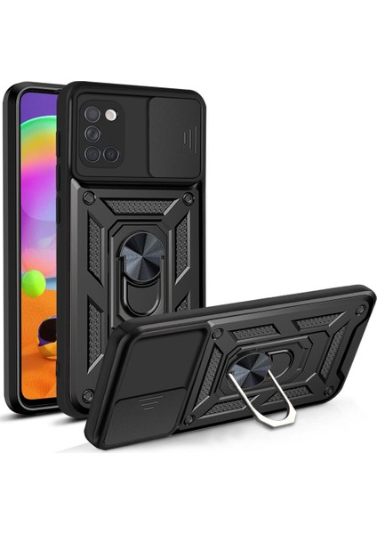 Samsung Galaxy A31 Kılıf Ultra Korumalı Yüzüklü Manyetik Sürgülü Vega Kapak