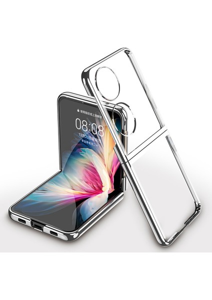 Huawei P50 Pocket Kılıf Renkli Kenarlı Sert Kipta Kapak