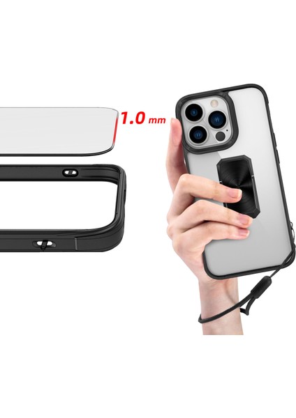Apple iPhone 13 Pro Max Kılıf Yüzüklü Ipli Manyetik Şeffaf V-Bax Kapak