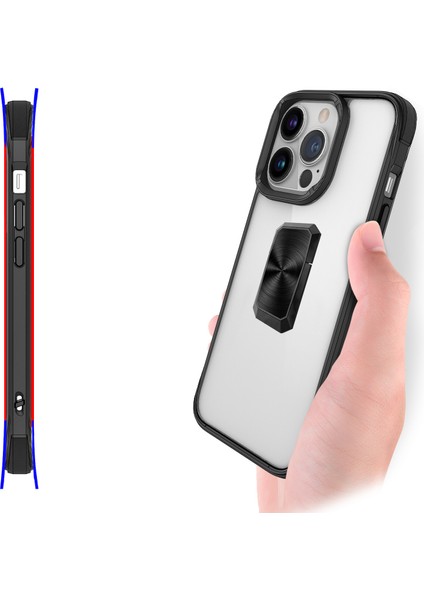 Apple iPhone 13 Pro Max Kılıf Yüzüklü Ipli Manyetik Şeffaf V-Bax Kapak