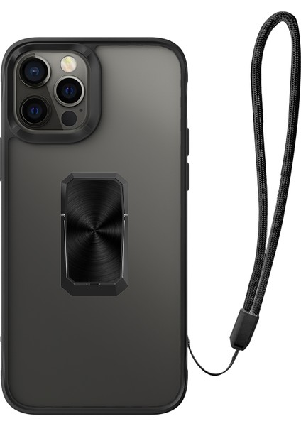 Apple iPhone 12 Pro Kılıf Yüzüklü Ipli Manyetik Şeffaf V-Bax Kapak