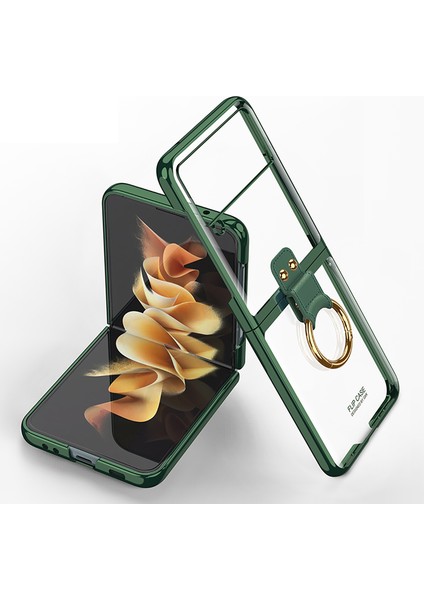 Samsung Galaxy Z Flip 3 Kılıf Yüzüklü Şeffaf Kipta Kapak