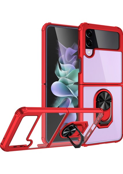 Samsung Galaxy Z Flip 3 Kılıf Silikon Kenarlı Yüzüklü Standlı Manyetik Şeffaf Mola Kapak indirimleri