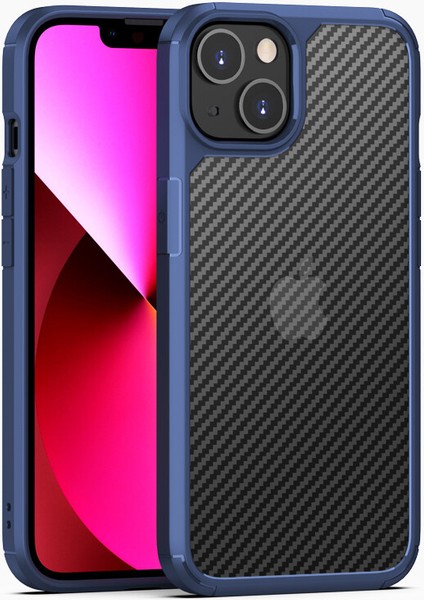 Apple Iphone 13 Kılıf Renkli Kenarlı Transparan Karbon Inoks Kapak