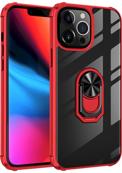 Apple iphone 13 Pro Max Kılıf Silikon Kenarlı Yüzüklü Manyetik Mola Kapak