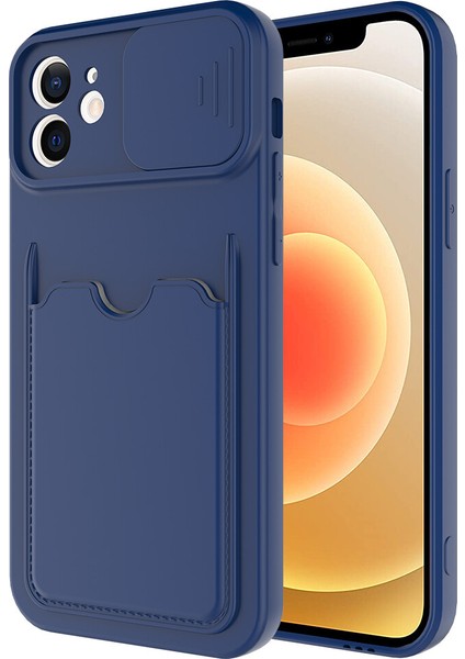 Apple Iphone 12 Kılıf Kartlıklı Kamera Korumalı Sürgülü Kartix Silikon
