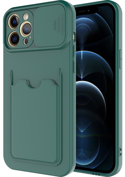 Apple Iphone 12 Pro Kılıf Kartlıklı Kamera Korumalı Sürgülü Kartix Silikon