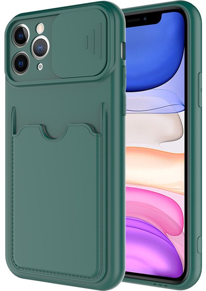 Apple Iphone 11 Pro Max Kılıf Kartlıklı Kamera Korumalı Sürgülü Kartix Silikon