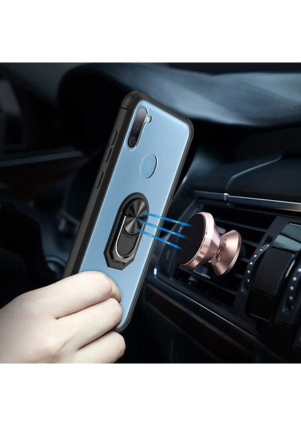 Samsung Galaxy A11 Kılıf Silikon Kenarlı Yüzüklü Manyetik Mola Kapak fiyatları