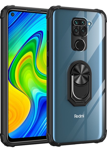Xiaomi Redmi Note 9 Kılıf Silikon Kenarlı Yüzüklü Manyetik Mola Kapak