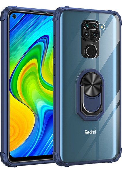 Xiaomi Redmi Note 9 Kılıf Silikon Kenarlı Yüzüklü Manyetik Mola Kapak