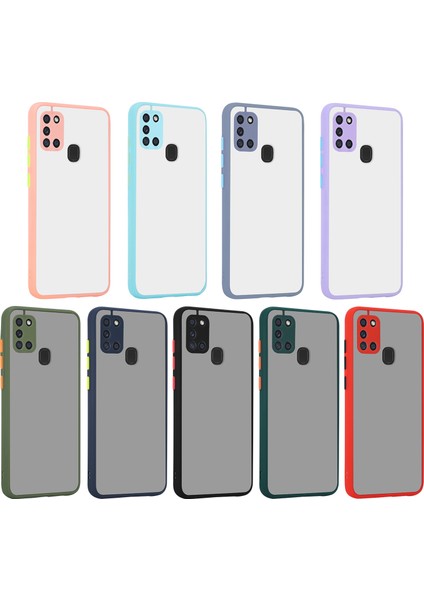 Samsung Galaxy A21S Kılıf Kamera Korumalı Silikon Kenarlı Buzlu Hux Kapak