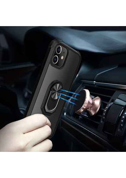 Apple iPhone 12 Mini Kılıf Silikon Kenarlı Yüzüklü Manyetik Mola Kapak