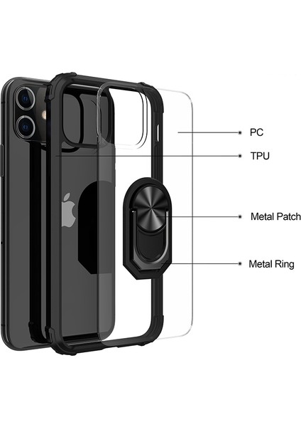 Apple iPhone 12 Mini Kılıf Silikon Kenarlı Yüzüklü Manyetik Mola Kapak